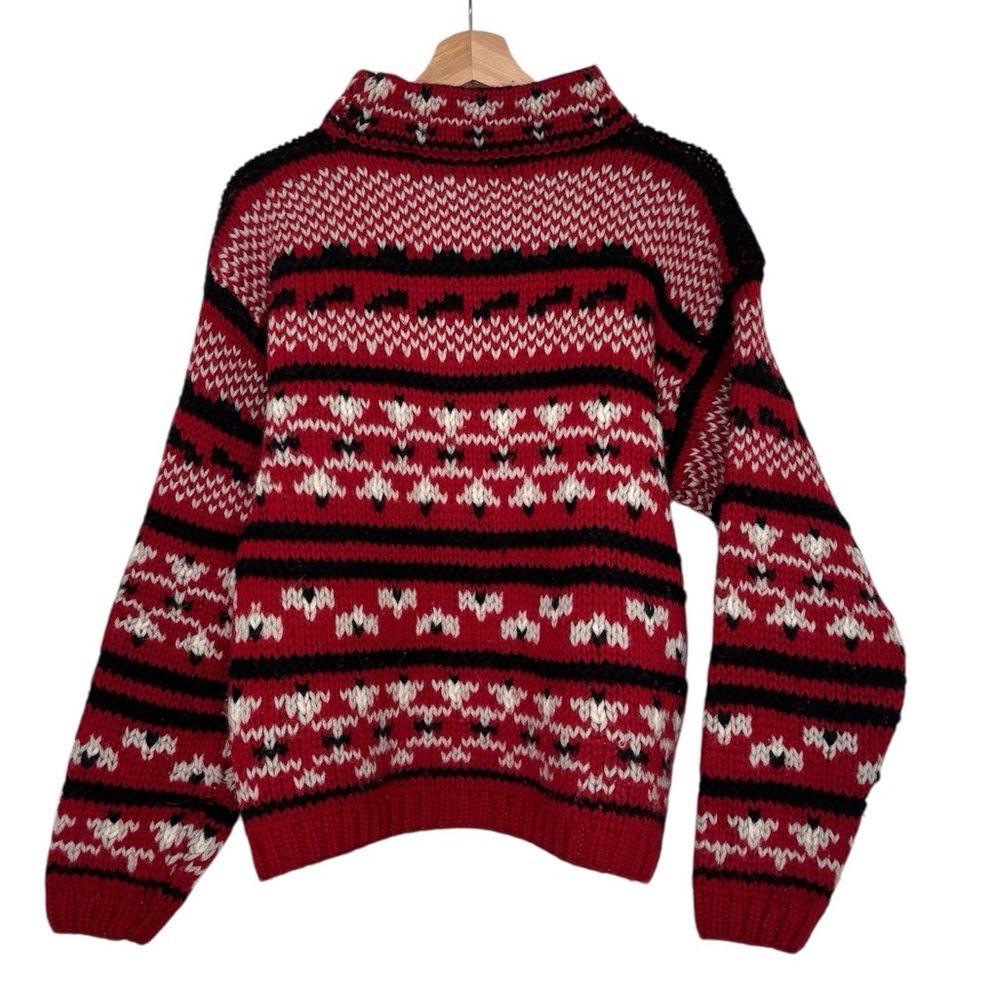 Vintage Espirit Sport Red Black Wool Sweater Nordic Fair Isle Women’s Medium - Picture 2 of 9